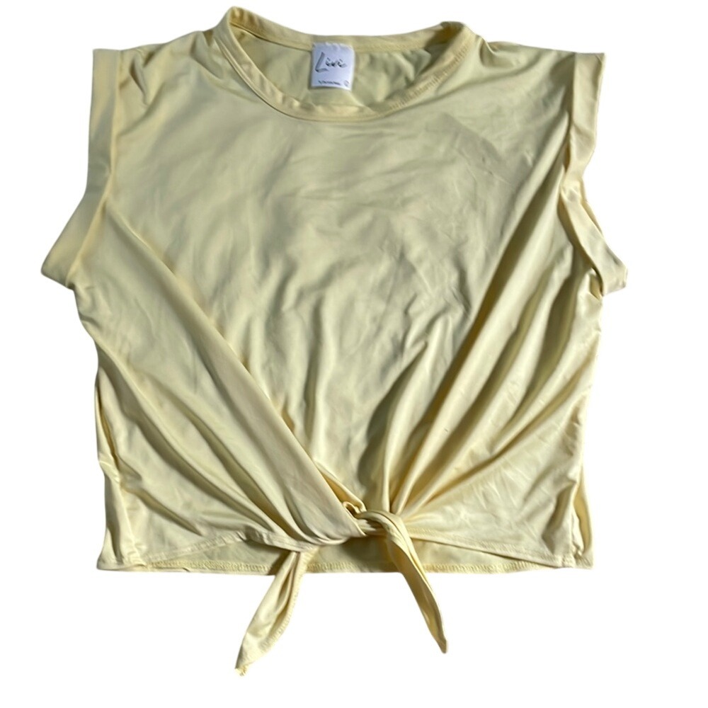 Livi by Olivia Rae Yellow Tie Front Sleeveless Knit Top Size Large